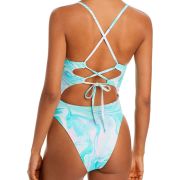 AQUA Swim Swirl Print Cutout One Piece Swimsuit Turq Multi Size XS B4HP