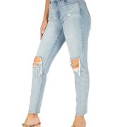 Rewash Women’s Juniors’ Distressed High-Rise Mom Jeans Blue Size 9 B4HP