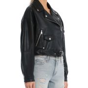 Avec Les Filles Women Oversize Faux Leather Cropped Biker Moto Jacket Black B4HP