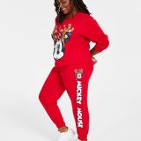 Disney Women's Trendy Plus Size Mickey Lights Sweatpants Red B4HP