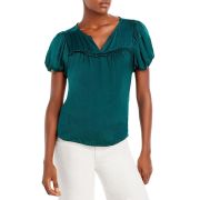AQUA Women’s Split Neck Puff Sleeve Top XL Emerald Short Sleeve Pullover B4HP