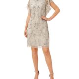Aidan Mattox Women's Embellished Flutter Sleeve Cocktail Dress Silver B4HP