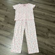 Lauren Ralph Lauren Women’s Ruffle Tie Neck Printed Pajama Set Light Pink M B4HP