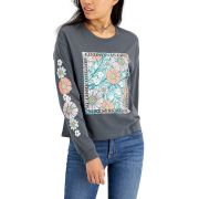 Rebellious One Women’s Juniors’ Floral-Graphic Long-Sleeve T-Shirt Grey M B4HP