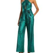 Aqua Women’s Metallic Clip Dot Halter Jumpsuit B4HP $118