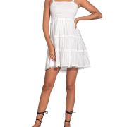 Elan Women’s Smocked Sleeveless Mini Dress White XS B4HP $98