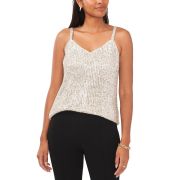 MSK Women’s Sequined V-Neck Scoop-Back Camisole Top Silver L B4HP