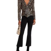 Aqua Women’s Metallic Jacquard Puff Sleeve Top Gold S B4HP $78