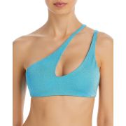 Aqua Women’s One Shoulder Cutout Bikini Top Blue L B4HP