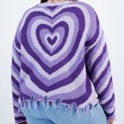 Just Polly Women’s Trendy Plus Size Heart Destructed Sweater Purple 3X B4HP