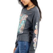 Rebellious One Women’s Juniors’ Floral-Graphic Long-Sleeve T-Shirt Grey M B4HP