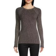 BCX Women’s Metallic Lace-Up Raglan-Sleeve Ribbed Sweater Black/Gold M B4HP