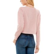 Crave Fame Women’s Juniors’ Textured Henley Top Pink M B4HP