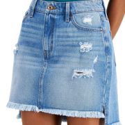 Celebrity Pink Women’s Juniors’ Cotton Ripped Denim Skirt Blue B4HP