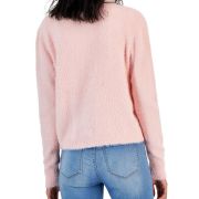 Hooked Up By IOT Women’s Eyelash Collared Button-Front Sweater Pink S B4HP