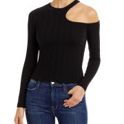 Monrow Women’s Flat Ribbed Asymmetric Top Black M B4HP $106