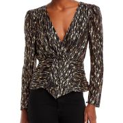 Aqua Women’s Metallic Jacquard Puff Sleeve Top Gold S B4HP $78