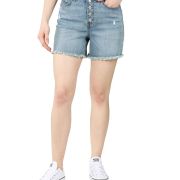 Indigo Rein Women’s Juniors’ Exposed-Button Fly Jean Shorts Blue Size 7 W26 B4HP