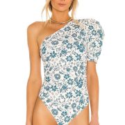 Free People Women’s Somethin’ ‘Bout You Blue Floral One Shoulder Bodysuit M B4HP