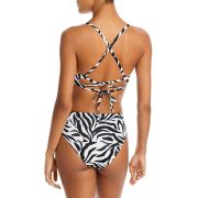 Aqua Women’s Animal Print High Waist Bikini Bottom Black L B4HP