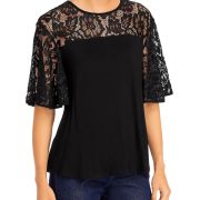 Kim & Cami Women’s Lace Trim Short Sleeve Top Black S B4HP $78