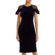 Eliza J Women’s Velvet Ruffle Sleeve Dress Blue B4HP $158