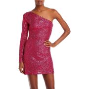 Aqua Women’s One Shoulder Sequin Mini Dress Pink L B4HP $118