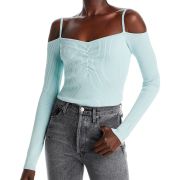 7 For All Mankind Women’s Ribbed Cold Shoulder Top Blue S B4HP $178