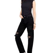 Gemma Rae Women’s Juniors’ Distressed High-Rise Jeans Black Size 11 30×32 B4HP