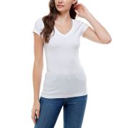 Aveto Women’s Juniors’ V-Neck T-Shirt White XL B4HP