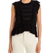 Aqua Women’s Ruffle Trim Flutter Sleeve Top Black B4HP $78