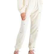 REBELLIOUS ONE Juniors’ Embroidered Lightening Bolt Jogger Pants Ivory Sz L B4HP