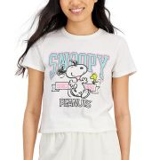 Peanuts Women’s Juniors’ Snoopy Cropped T-Shirt White S B4HP