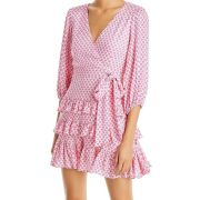 Aqua Women’s Printed Tie Waist Mini Dress Pink M B4HP $98