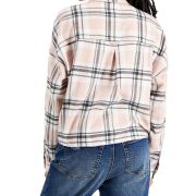 Just Polly Women’s Juniors’ Cropped Plaid Button-Up Flannel Top Beige XS B4HP