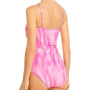 Ganni Women’s Printed Ruched One Piece Swimsuit Pink M B4HP $215