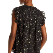 AQUA Women’s Metallic Star Smocked Flutter Sleeve Top Black Gold B4HP