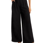 Aqua Women’s High Rise Double Pleat Trouser Wide Leg Pants Stone Black B4HP $78