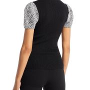 Karl Lagerfeld Paris Women’s Tweed Sleeve Ribbed Knit Sweater Black XXS B4HP $79