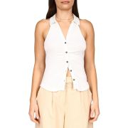 Sanctuary Women’s Ruching Racerback Button Down Dreamgirl Top XS White B4HP