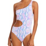 AQUA Swim Snake Print One Shoulder Cutout One Piece Swimsuit Women's Pink B4HP