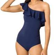 Shoshanna Women’s Ruffle One Shoulder One Piece Swimsuit Blue Size 4 B4HP $250