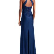 Aqua Women’s Sateen Ruched Long Halter Dress Blue B4HP