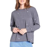 P.J. Salvage Women’s Snowflakes Crewneck Cozy Sweatshirt Top Grey B4HP