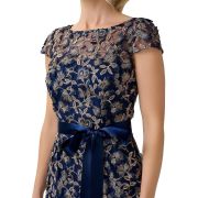 Adrianna Papell Women’s Floral Embroidered Column Dress Blue 6 B4HP MISSING BELT