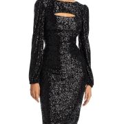 Aqua Women’s Sequined Keyhole Sheath Dress Black B4HP