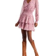 Aqua Women’s Metallic Paisley Ruffled Mini Dress Purple Medium B4HP $98