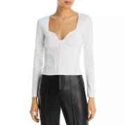 Aqua Women’s Long Sleeve Corset Seam Top White B4HP $78