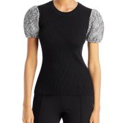 Karl Lagerfeld Paris Women’s Tweed Sleeve Ribbed Knit Sweater Black XXS B4HP $79