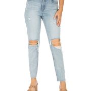 Rewash Women’s Juniors’ Distressed High-Rise Mom Jeans Blue Size 9 B4HP